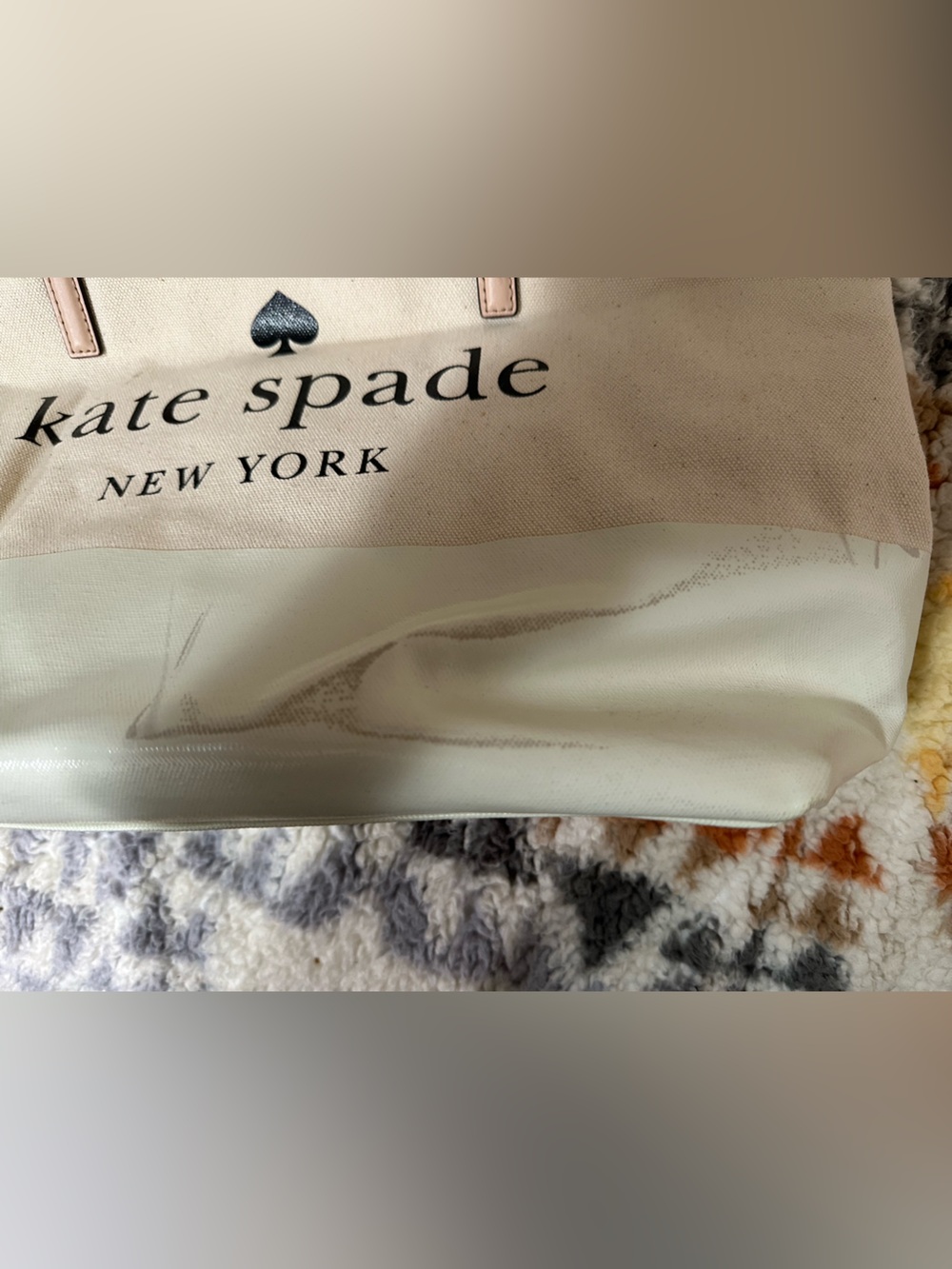 Kate Spade New York Canvas & PVC Tote Bag Cream Blush Pink Large - Picture 3 of 6